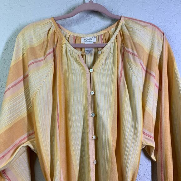 L SPACE Yellow Cozumel Stripe Vida Button‎ Front Boho Mini Dress Size Medium - Picture 4 of 13